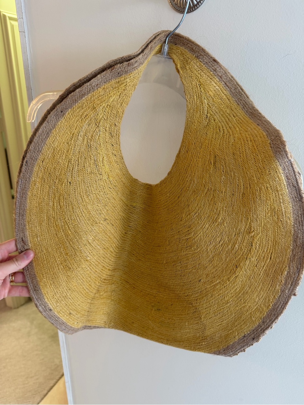 Straw Tote Bag in Mustard Yellow with Natural Trim